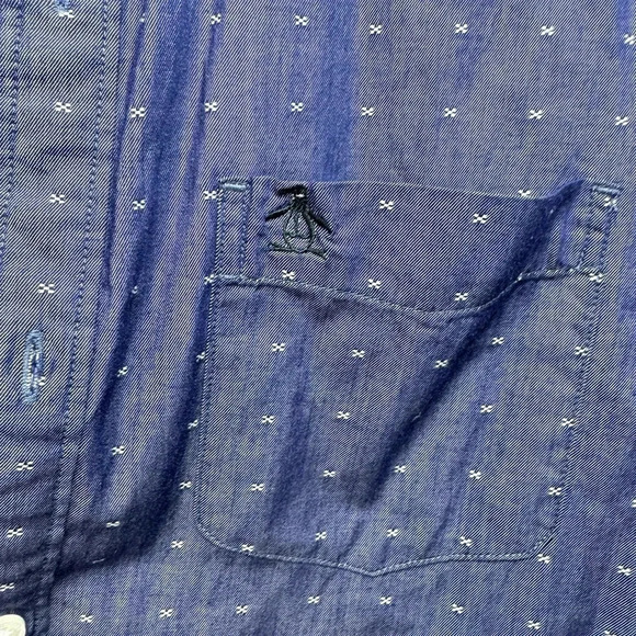 Penguin‎ by Munsingwear Men’s Short Sleeve Button Up Shirt Blue Size Large - Picture 3 of 6